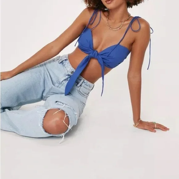 Nasty Gal Blue Tie-Front Bustier Crop Top - Picture 7 of 8